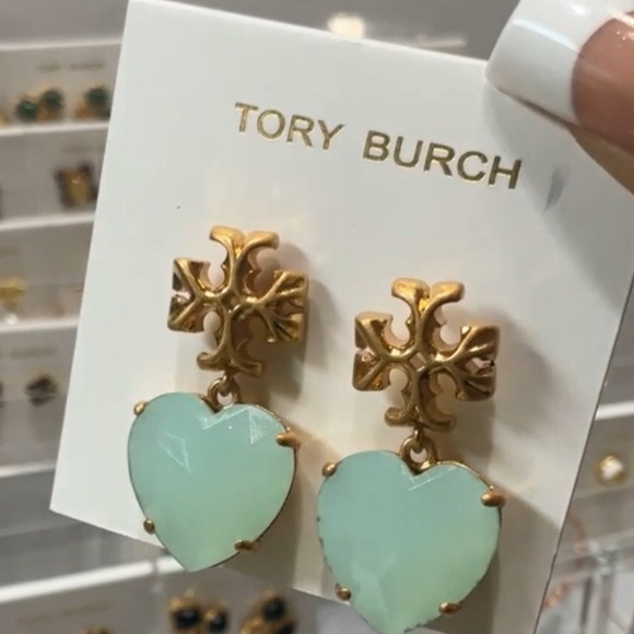 Tory Burch Jewelry - NWT Tory Burch Gold and Light Green stone Heart Earrings